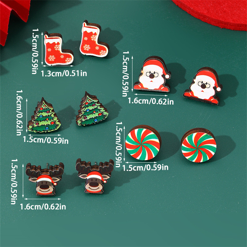 5-Pair Christmas Cartoon Stud Earrings Set